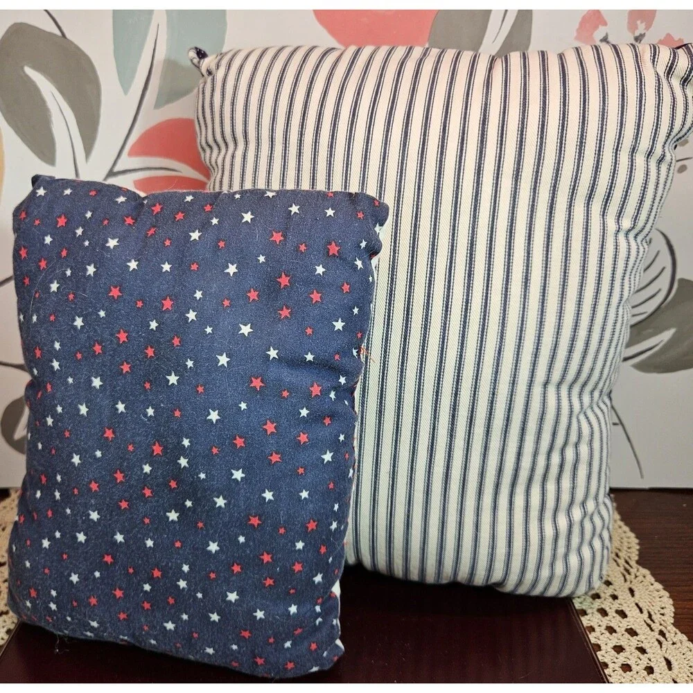 Pair of Handmade Faded Patriotic Pillows Antique Style Scenes (read)